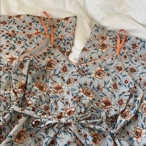 Light blue floral jumpsuit with tie and pockets